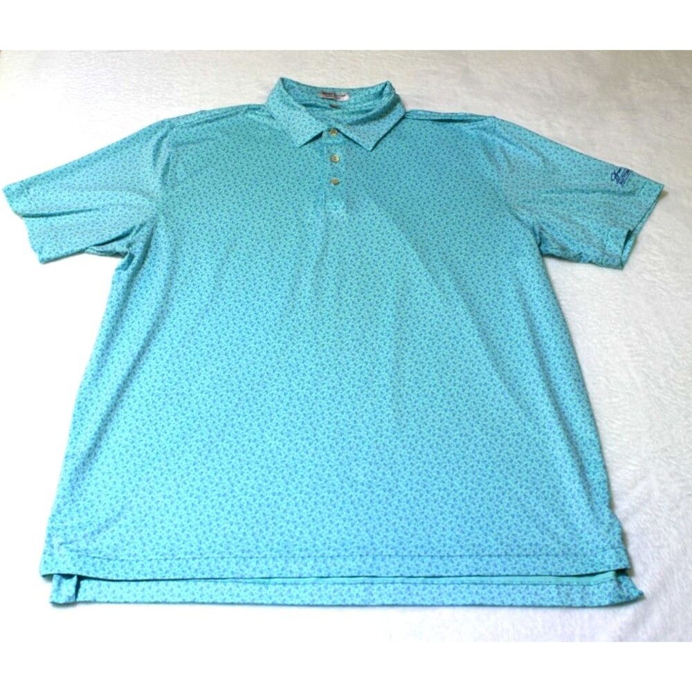 Peter Millar Summer Comfort Polo Mens XL Blue Badminton Birdie Golf Logo Sleeve